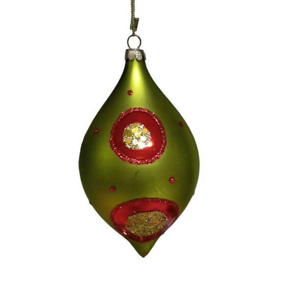 🎄Vintage Glass Teardrop Ornament Red Green Glitter Finial 6" Holiday Decor✨ - Picture 3 of 12